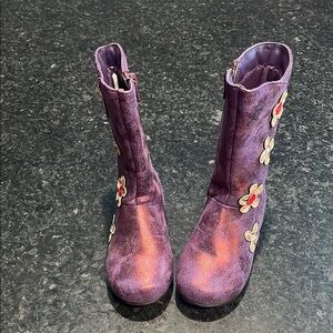 Floral Embellished Purple Boots